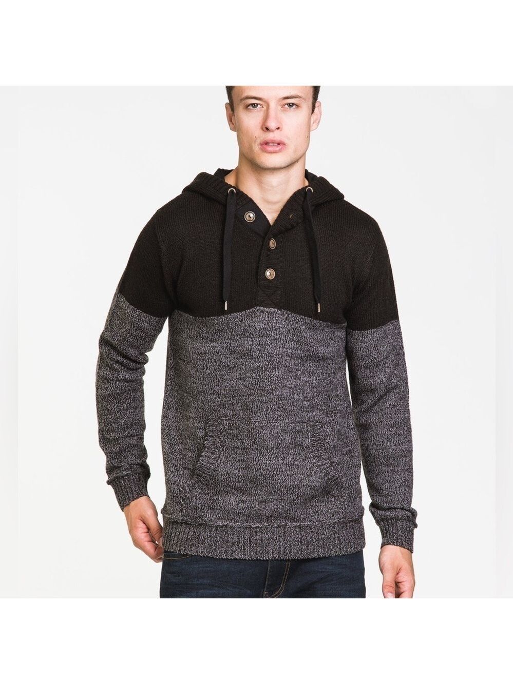 Kolby Hunter Colourblock Knit Pullover Hoodie Sweater Henley, size XXL